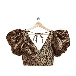 TOPSHOP LEOPARD PUFFY SLEEVE TOP